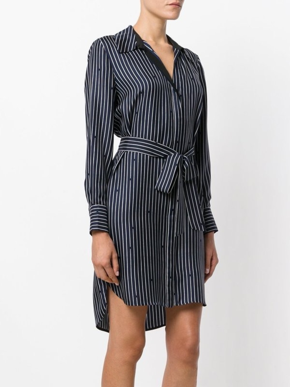 Diane Von Furstenberg Silk Navy and White Stripe Button Shirt Dress 4 no belt